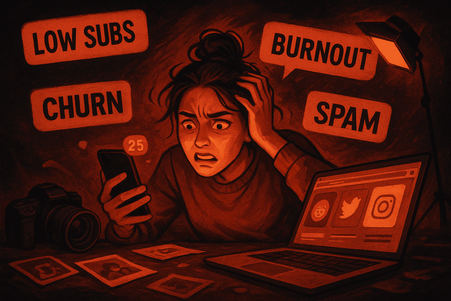 low subs, churn, burnout, spam